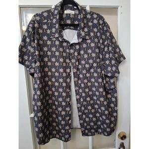Joe Marlin Men Sz 2XL Black Plam Tree Button Up Shirt